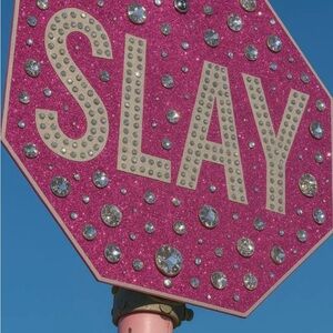 Pink Glitter 'SLAY' Sign with Rhinestones
